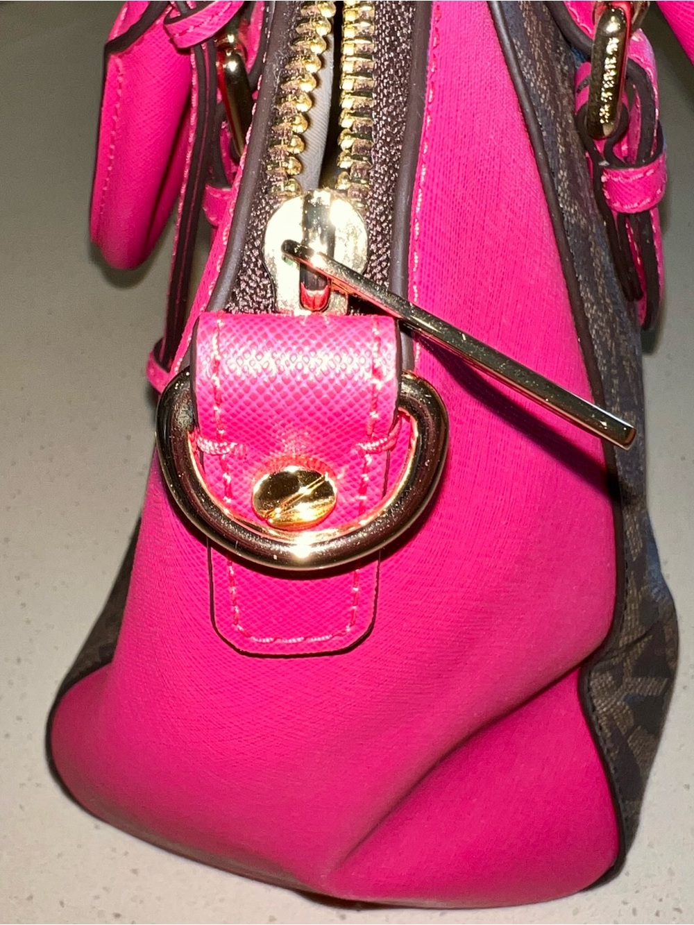 Michael Kors Pink and Brown Signature Satchel W/ Long Strap NEW WITH TAGS - Picture 12 of 15